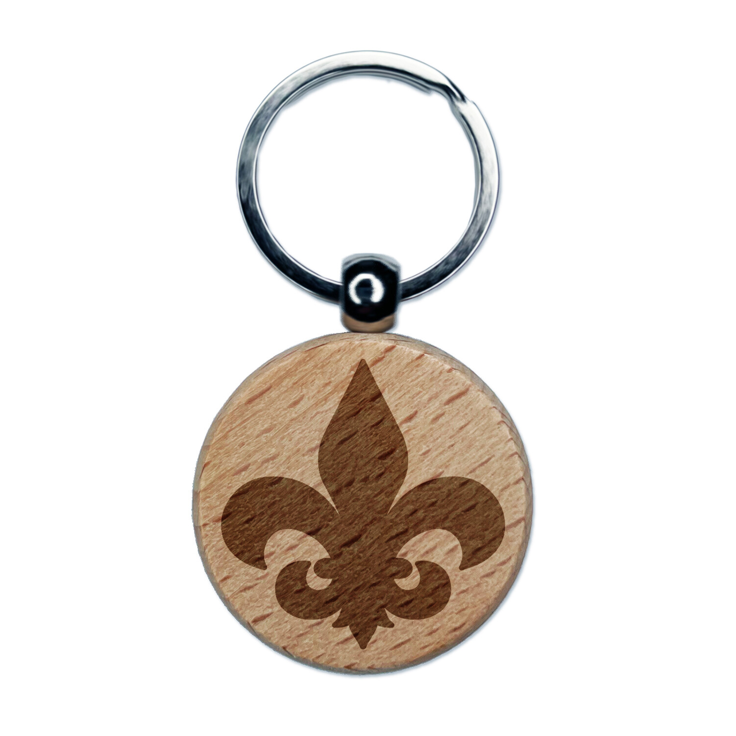 Fleur de Lis Engraved Wooden Keychain Charm with Solid Design  