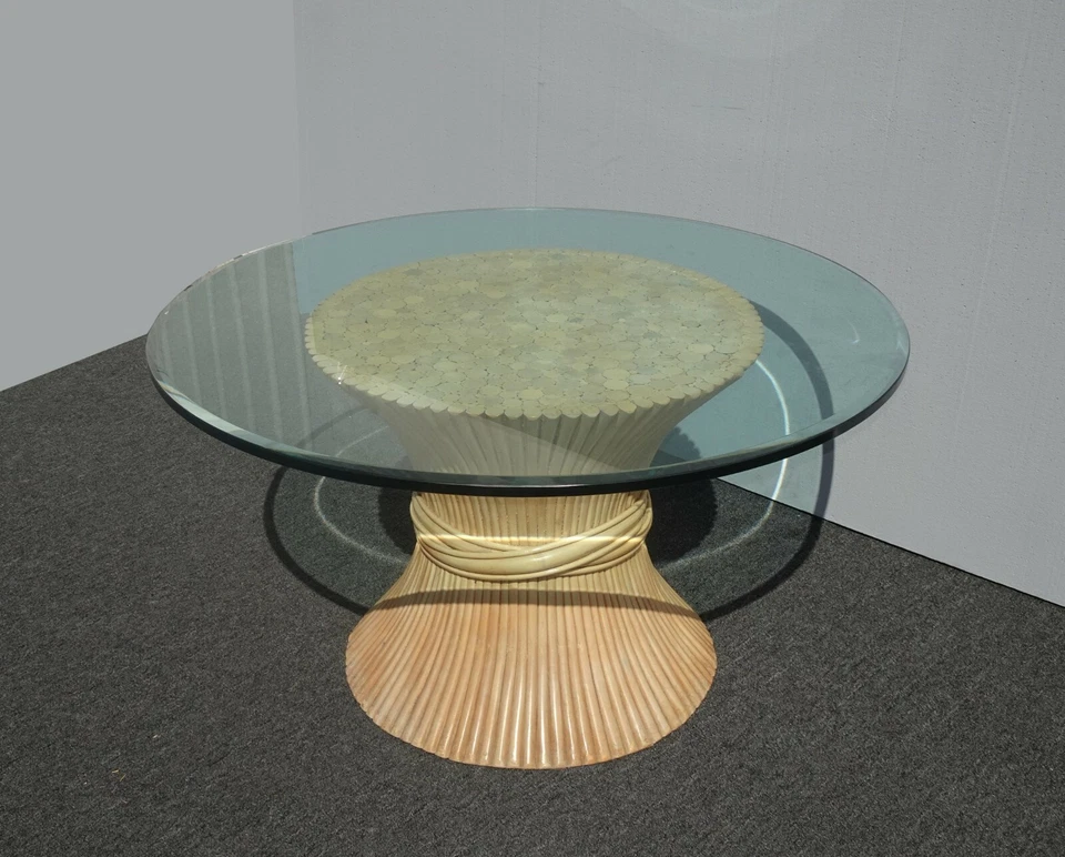 Mesa auxiliar vintage estilo McGuire mediados de siglo moderna bambú trigo gavilla Foto 4 de 4