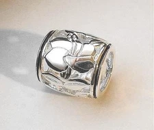 11.5mm Rhodium 925 Silver Hawaiian Pierced Hibiscus Enamel Barrel Slide Pendant