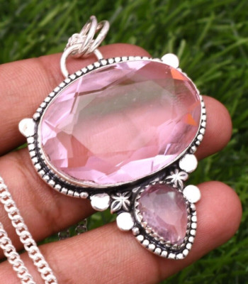 Rosa Kunzit 925 Sterlingsilber Edelstein Handarbeit Schmuck Anhänger 2,15''