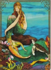 Modern Wide Linen Beach Theme P29 Mermaid And Sea Turtle Swap Playing Card
