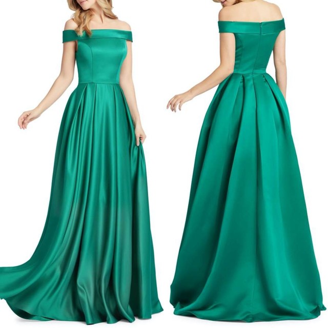 IEENA MAC DUGGAL Emerald Green Off the Shoulder SATIN Evening DRESS ...