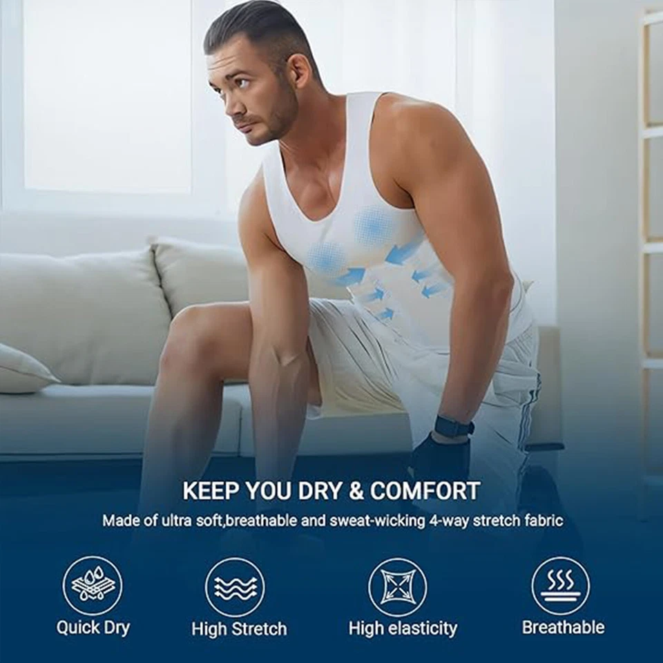 Camiseta sin mangas de compresión de ginecomastia para hombre adelgazante modeladora corporal vientre pecho Foto 3 de 4