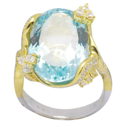 De Buman Two-tone Sterling Silver 18.09ctw Genuine Sky Blue Topaz Ring, Size 7