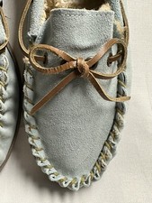 Comfort Ease Womens Moccasins Slippers Size 10 M Leather Light Blue