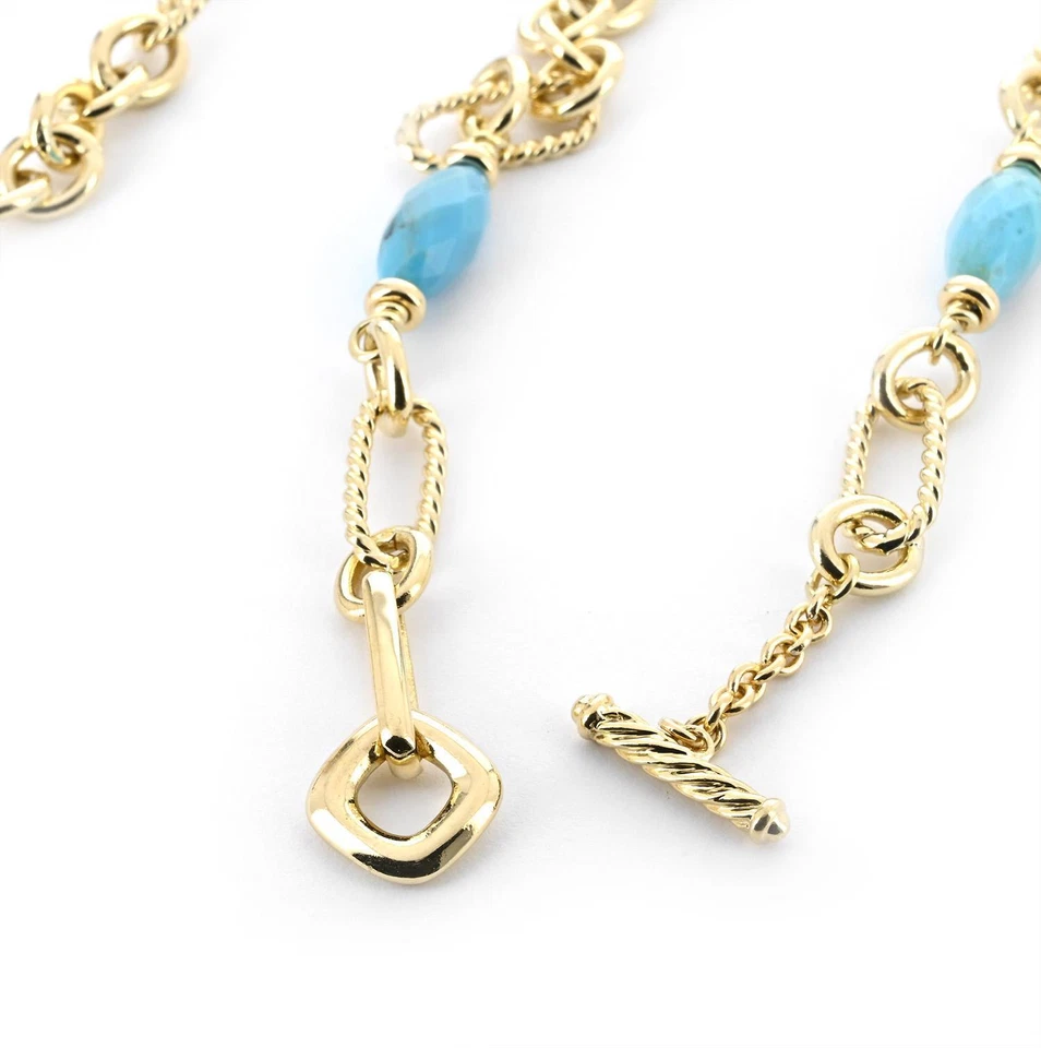 David Yurman Yellow Gold Various Shapes Pearl & Turquoise  Chain Necklace - Image 3 of 3