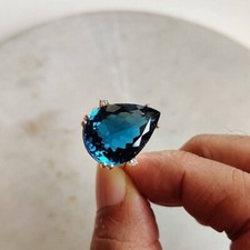 4Ct Pear Cut Blue Topaz Lab Created Solitaire Women Ring 14k Yellow Gold Plated