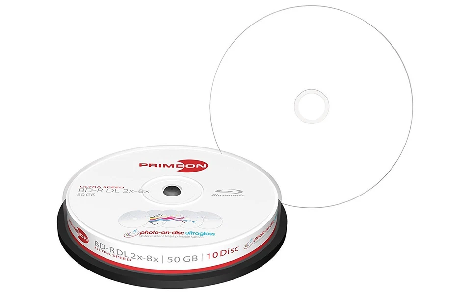 1x10 PRIMEON BD-R DL Discs 50GB 2-8x Printable Cakebox 2761317 NEU 008-378 - Bild 2 von 3