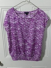 Banana Republic Medium Dressy Blouse Short Sleeve Purple White G50