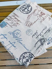 NEW FRENCH PARIS STAMP PRINT BLUE&NATURAL WOVEN HOME DECOR FABRIC 56" Wx 106" L