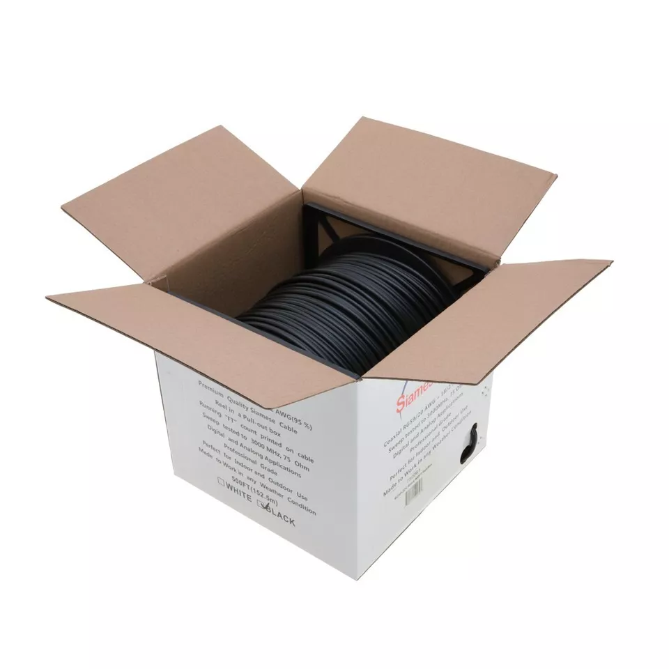 250FT RG59 Siamese Coaxial Cable 18/2 20AWG Black - for CCTV & Security Systems - Image 3 of 4