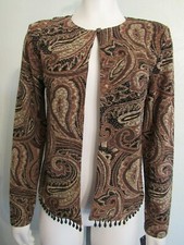 Metaphor Dress Cardigan Jacket Brown Paisley Embellished Hem 1-neck Button S Nwt