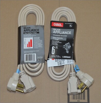 2 Carol Major Appliance 3 Conductor Grounded 6ft. 14 Gauge Extension Cord
