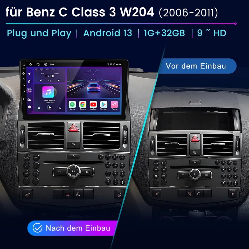 Android 13 Carplay Autoradio Für Mercedes Benz C Klasse W204 S204 GPS Navi WIFI - Bild 2 von 4
