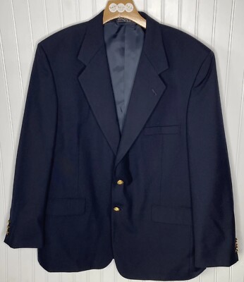 Vtg Hardie Amies Gottchalks Navy Gold Button Wool Blend Sports Coat Blazer-46R