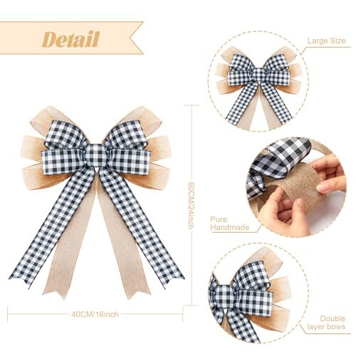2Pack Black and White Plaid Gift Bows Burlap Wreaths Bows Christmas