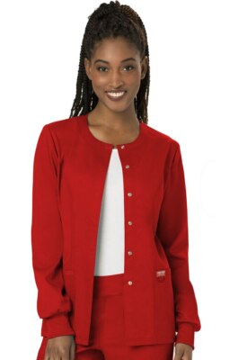 Cherokee Workwear Revolution 3 Pocket Snap Front Warm-up Jacket Red XXS #WW310