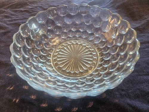 Vintage Anchor Hocking Bubble Depression Clear Glass Serving Bowl 8”