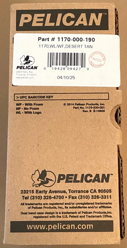 Estuche PELICAN 1170 DESERT TAN con espuma #1170-000-190 EE. UU. Nuevo en caja Foto 4 de 4