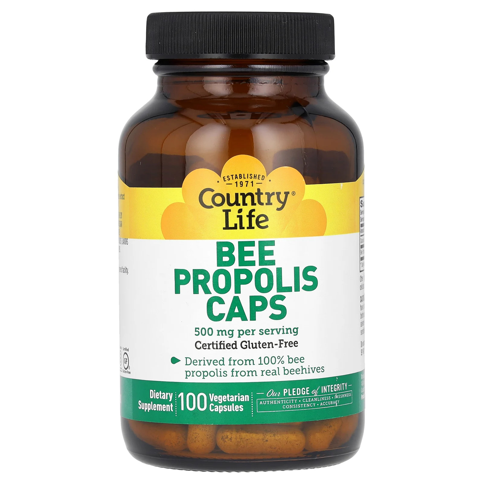 Country Life Bee Propolis Caps 500 мг 100 вегетарианских капсул без глютена, GMP