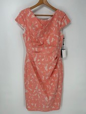 Adrianna Papell Dress Womens 12 Coral Hibiscus Jacquard Draped Sheath