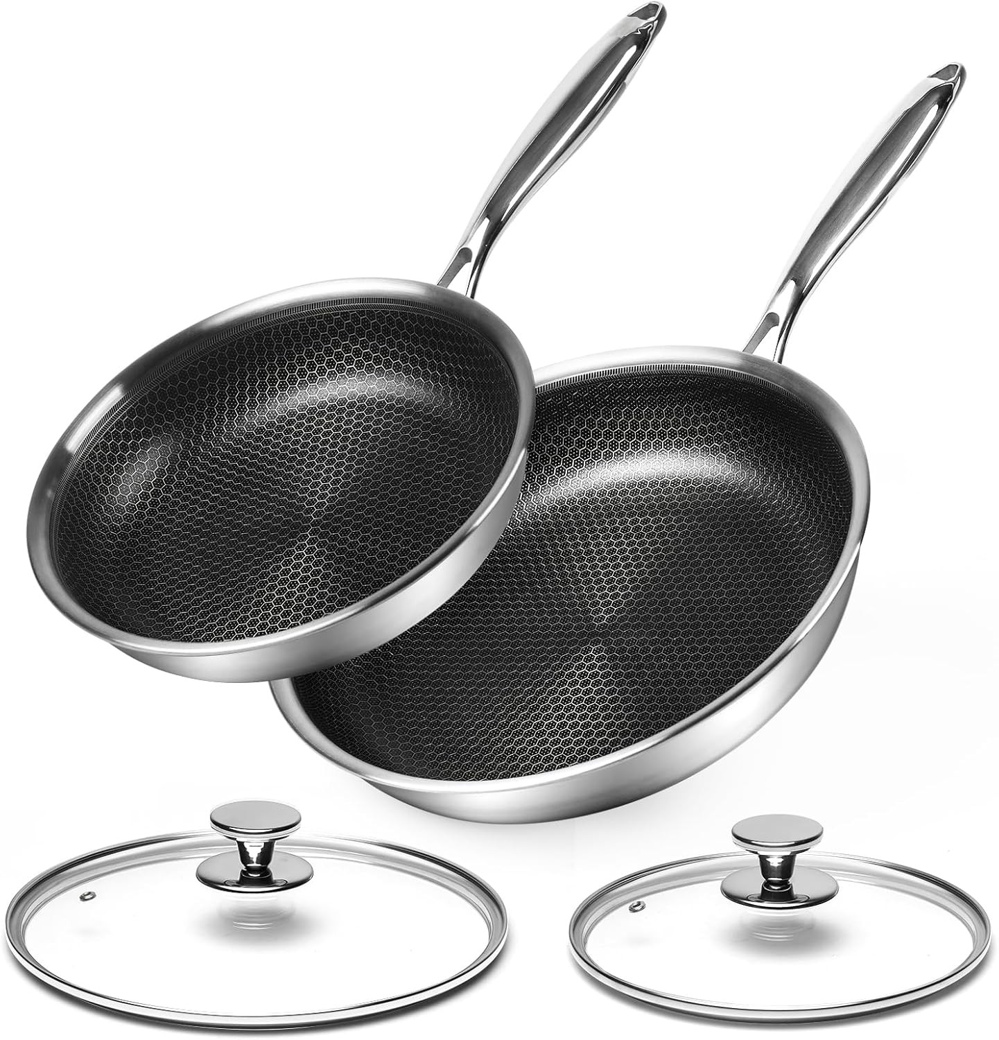 Set 2 Padelle Inox 24/28 cm | Design Elegante e Antiaderente Induzione