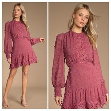 Lulu's Pink Ruffled Tiered Mock Neck Dress-Size S