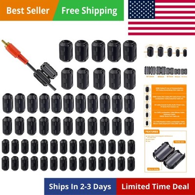 60 Pcs Black Clip-on Ferrite Ring Core RFI EMI Noise Suppressor Cable Clip fo...