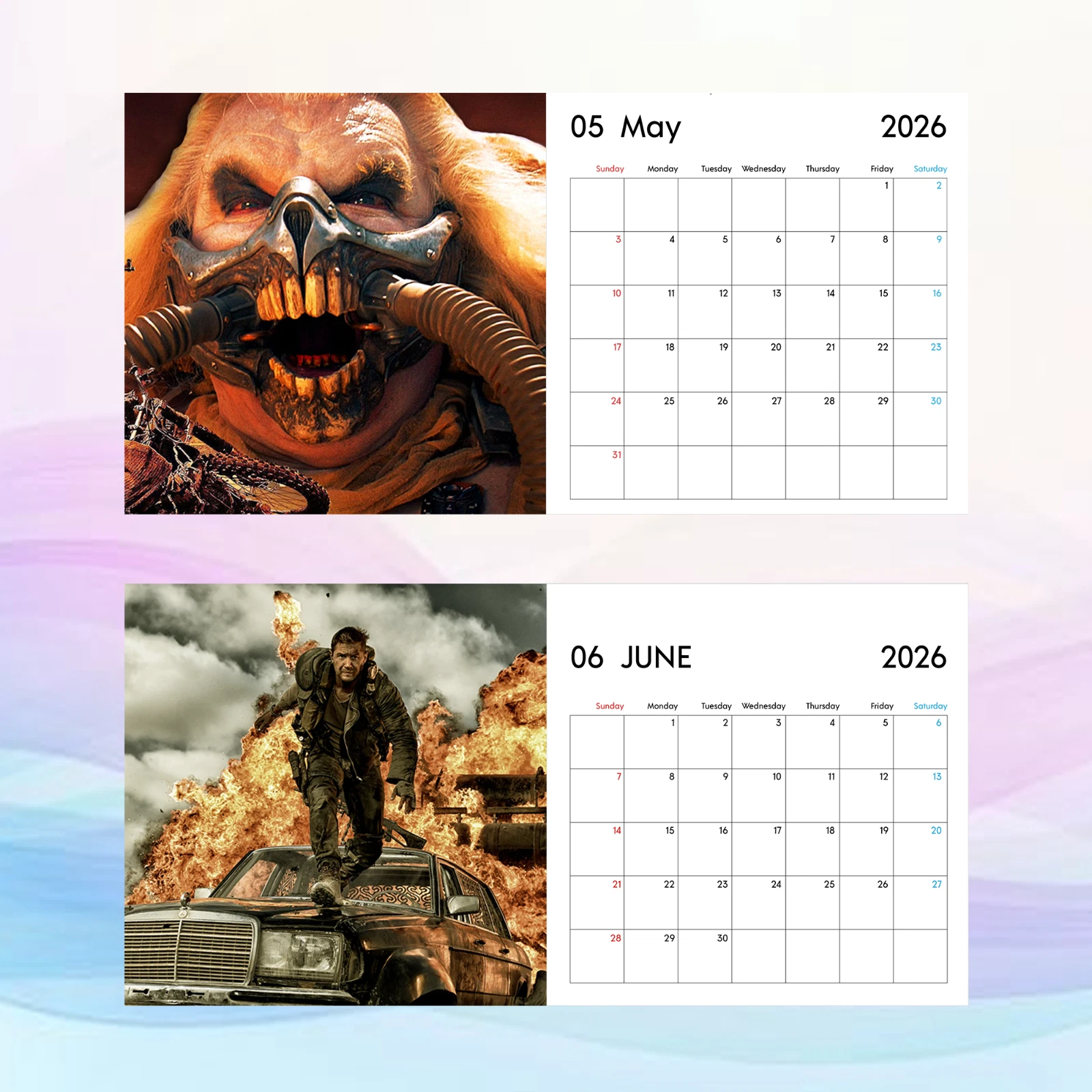 Mad Max Fury Road 2026 Calendar, Post-Apocalyptic Action Art, Epic Wall Decor