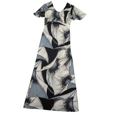 Vintage 60's Tropicana Hawaii Maxi Dress Floral Print V Neck Flutter Sleeve S