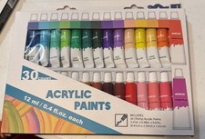 30 Count Acrylic Paint Set 12 Ml Ea. Painting Crafts Gifts NEW Kit Indoor Fun 