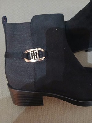 Tommy Hilfiger Women's Black Suede Chelsea Ankle Boots Round Toe Zip Logo 9 New