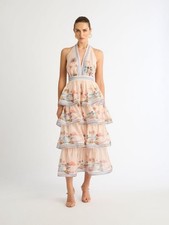 NWT Beulah Hawaiian Print Maxi Tiered Halter Dress Sz L