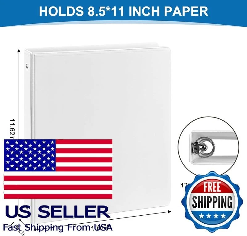 Carpetas de 3 anillas de 1 pulgada, paquete de 8 blancas, cubierta de vista transparente, tiene capacidad para papel de 8,5"x11" Foto 2 de 4