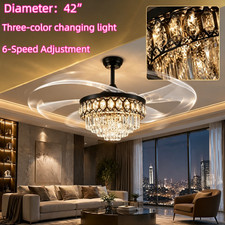 42"Crystal Chandelier with Fan Remote Control Dimmable 6-Speed Ceiling Fan Lamp