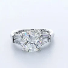Engagement Ring Vintage 14K White Gold 5.21 Carat Round Lab-Grown Diamond F SI1