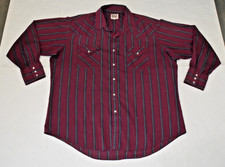 VTG Western Pearl Snap Shirt Ely Cattleman Size XL 90s Maroon Gray Stripe Grunge