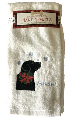 Christmas Hand Towels Black Lab Embroidered Dog Let It Snow Holiday Set of 2
