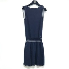 CHANEL CC Mark Sleeveless Dress Tops cotton Navy 34