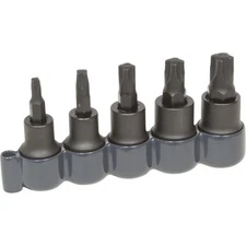Lisle 82400 Mortorq Bit Set, Alloy Steel Sockets, 3/8" Square Drive, 5 Piece Set
