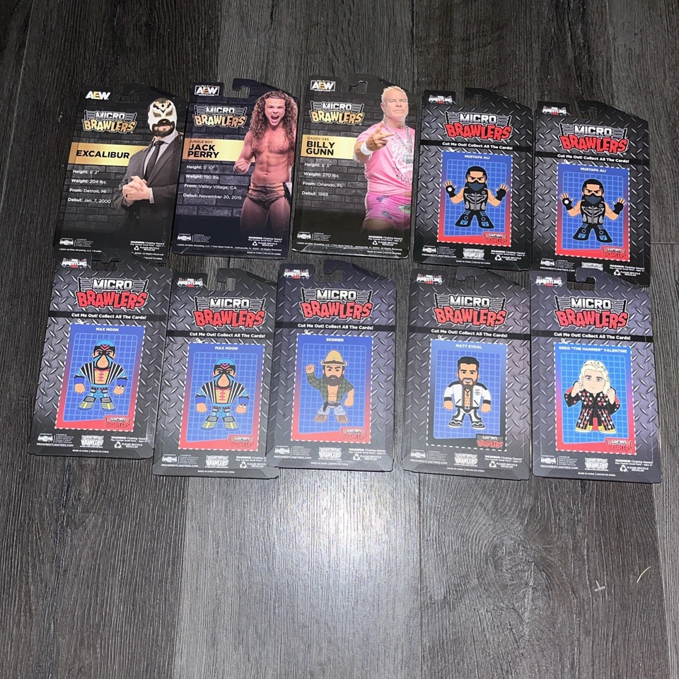 Lote de 10 Micro Brawlers de Lucha Profesional AEW WWE WWF Ali Gunn Jungle Boy Moon Greg Foto 4 de 4