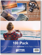 Self-Adhesive Photo Paper, Sticky Photo Paper, Glossy, 8.5 X 11 Inch, 100 Sheets