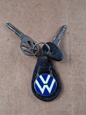 Vintage Volkswagen Keys And Fob London England Leather Enamel Metal