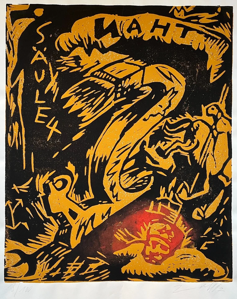 Jörg Immendorff Signierter Original Linolschnitt - nur 100 Ex. - Naht - Säule 4 - Bild 2 von 4