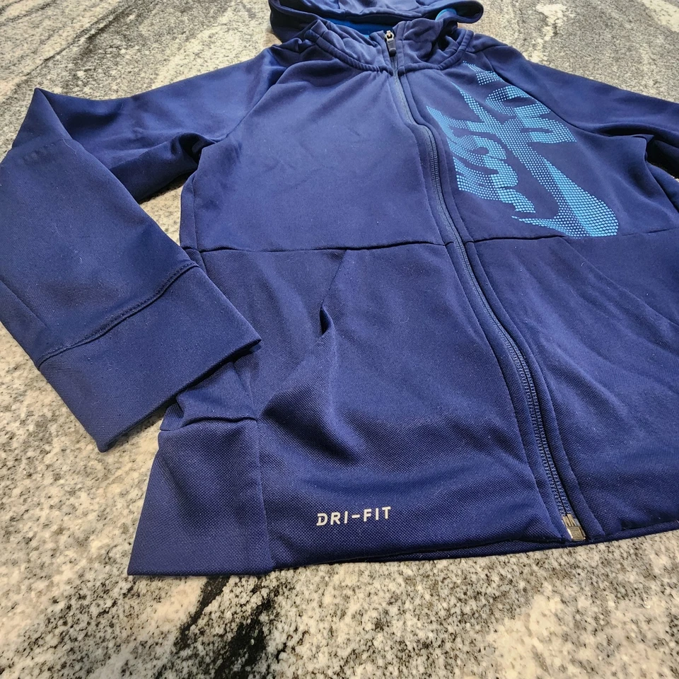 NIKE DRI FIT JUST DO IT FULL ZIP SWEATSHIRT YOUTH MEDIUM BLUE HOODIE ATHLETIC - Image 3 of 4