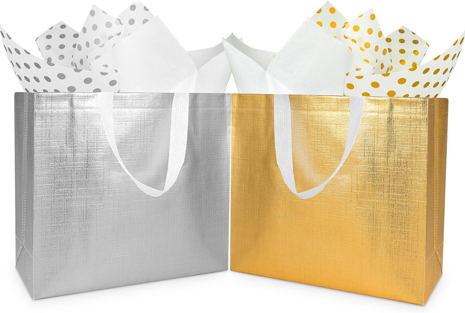 18 Pcs Large Gold & Silver Gift Bags Bulk with Tissues Paper - gold silver 