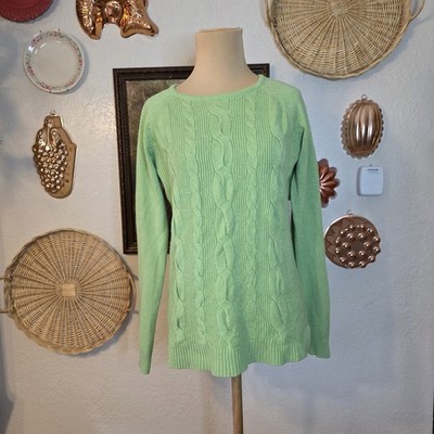 Cyrus XS Lime bright Mint Green Ash Cable Knit Cottagecore Cozy Sweater