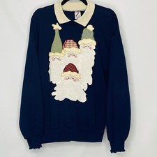 JERZEES Large Collared Christmas Sweatshirt Santa USA 90's VINTAGE