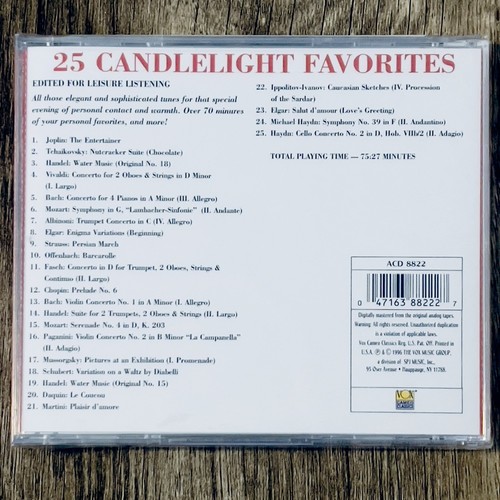 Vintage New Candlelight 25 Favorites CD Sealed 1996 Joplin The Entertainer More - Imagen 3 de 3