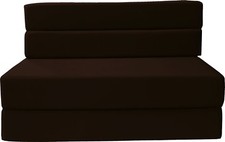 Queen Size 4-Foldable Foam Mattresses Studio Folding Sofa Chair Bed, Brown